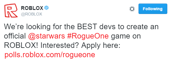 Roblox Asks Developers To Create A Star Wars Rogue One Game Roblox Space A Roblox Blog - when is roblox going to allow me to leave that one starwars